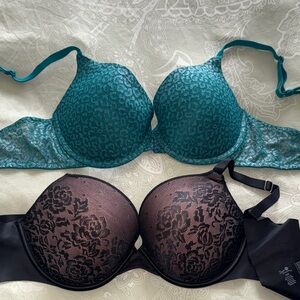 Elegant Lace Push-Up Bra Set - Teal and Black